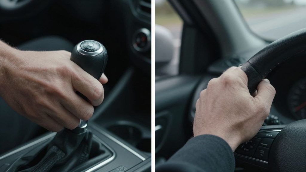 Automatische en handgeschakelde auto's naast elkaar