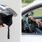 Motorcycle en auto sleutels met helmen en stuur